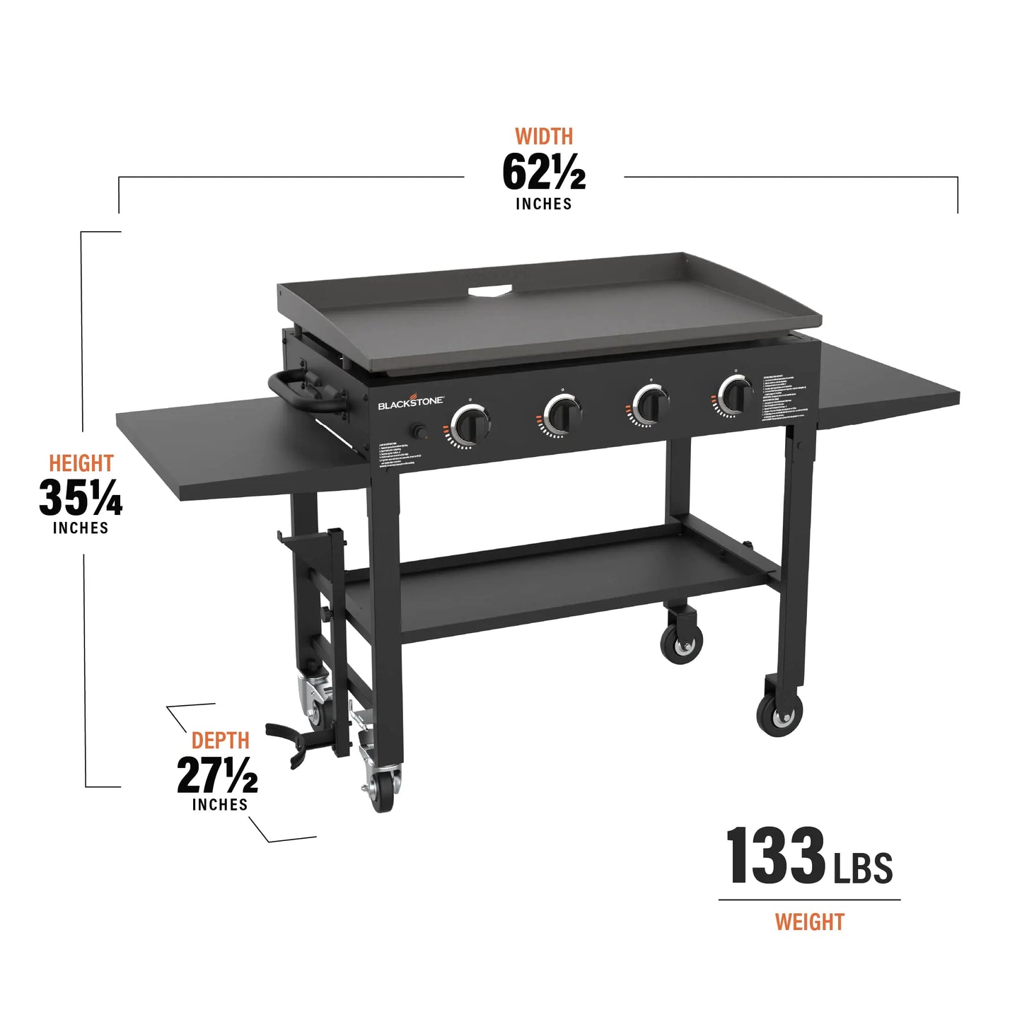 Blackstone 36 Inch Gas Griddle Cooking Station 4 Burner Flat Top Gas Grill Propane Fuelled Restaurant Grade Professional 36” Outdoor Griddle Station with Side Shelf (1554)