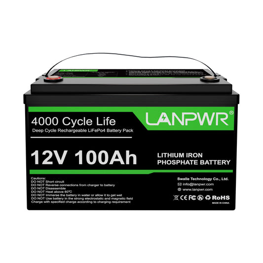 【New Year Sale ＄69】LANPWR 12V 100Ah LiFePO4 Battery with 4000+ Deep Cycles & Built-In 100A BMS, 1280Wh Best RV Lithium Battery