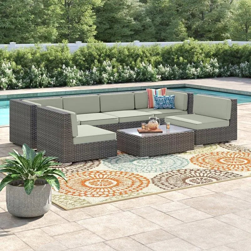 Knobel Wicker/Rattan 6 - Person Seating Group with Cushions